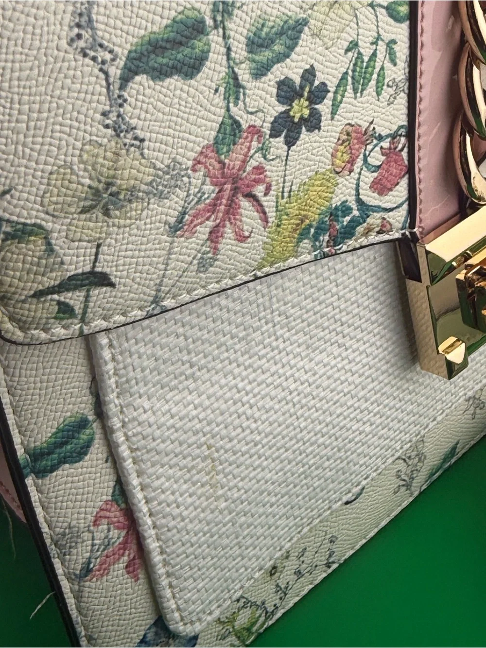 ALDO Floral Satchel Crossbody Bag White Pink Gold Chain